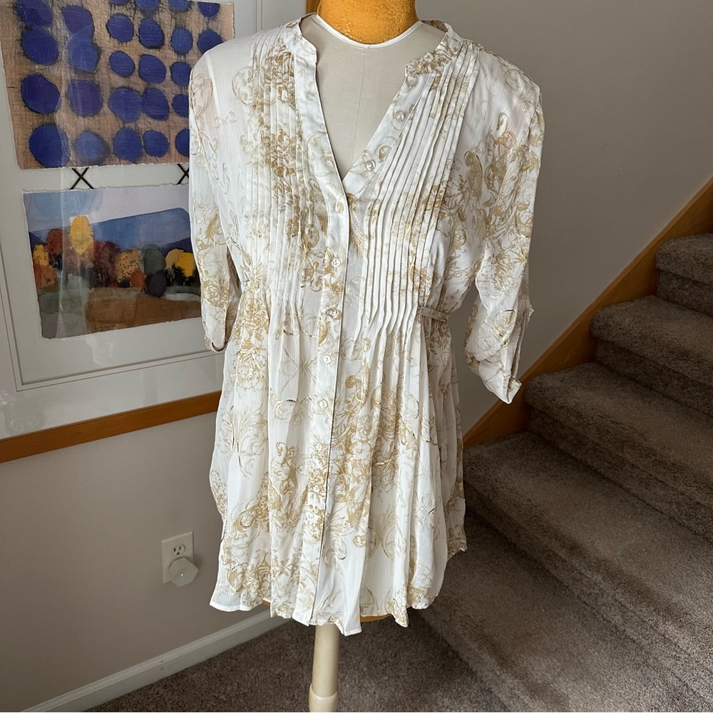 Floral Blouse - Waist tie with pleats - blouse/tunic